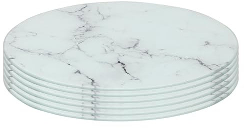 Harbour Housewares Round Glass Placemats - 30cm - Marble - 6x Tempered Heat-Resistant Non-Slip Round Indoor Outdoor Home Kitchen Dining Table Dinner Plate Place Mat Mats Set