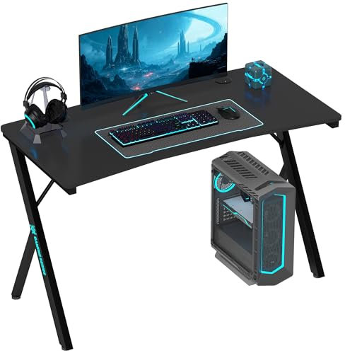 HOMCOM Scrivania Gaming con Luci LED Regolabili con 2 Modalità e 3 Colori, Ricarica USB e Fori Passacavi, Scrivania PC con Gambe a K in MDF e Acciaio, per Studio e Ufficio, 120x60x75 cm, Nero