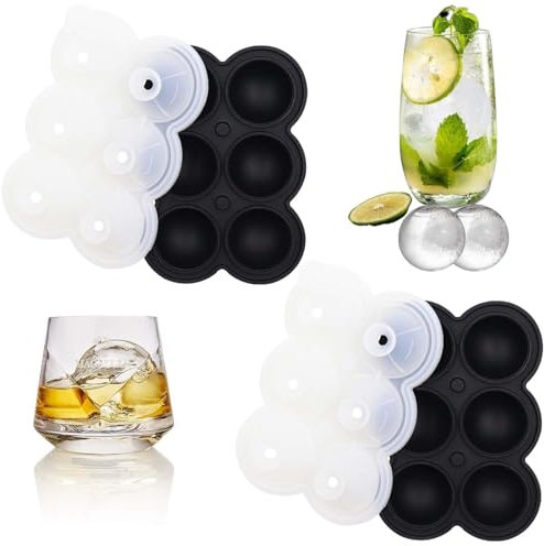 2er-Pack Eiswürfelform Silikon, Kann runde Eiswürfel mit einem Durchmesser von 4,5 cm produzieren, Wiederverwendbar & BPA-Frei, Geeignet für Bier, Whisky, Cocktails, Kaffee, Getränke (Schwarz)