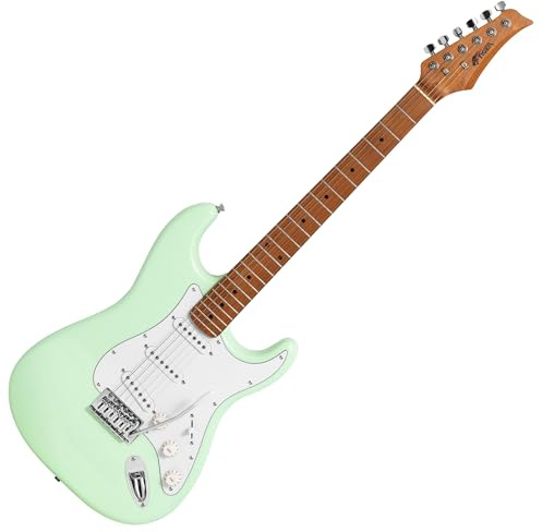 Tiger ELG-MG E-Gitarre, Full Size, SSS-Tonabnehmer - Mintgrün | Hals aus hitzebehandeltem Ahorn, geeignet für alle Musikstile