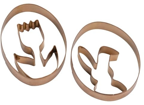 Dr. Oetker Ei-Ausstecher Set mit Tulpen und Hasen Motiv – Vintage Oster Manufaktur aus Edelstahl für zweifarbige Plätzchen