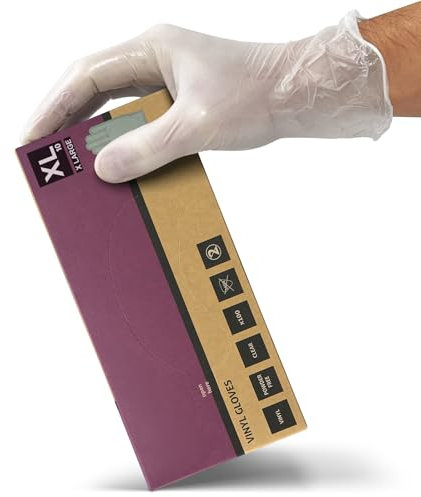 RE-GEN Clear Vinyl Powder Latex Free Multipurpose Disposable Gloves | 100 Gloves/Per Box (1 Box | Clear, X-Large)