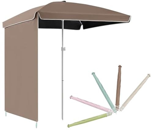 ZIUSFAC Rectangular Sombrilla De Playa con Pared Lateral Sombrilla De Jardín 160cm Portátil Parasol Sombrilla Terraza Exterior Proteccion Solar(Coffee,160cm/5.2ft)