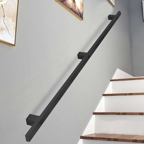 Luyckfrazy Corrimano per Scale per pareti 2 m, 2,5 m e 5 m, Moderno corrimano di Sicurezza per Scale Interne ed Esterne, Asta di Supporto per corridoio soppalco, in Ferro battuto Nero.(300cm)