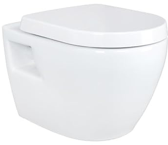 Belvit Hänge Wand WC Weiß Spülrandlos, Taharet-/Bidet-Funktion | Toilettendeckel mit Absenkautomatik, Tiefspül-Toilette, Keramik, Wandmontage