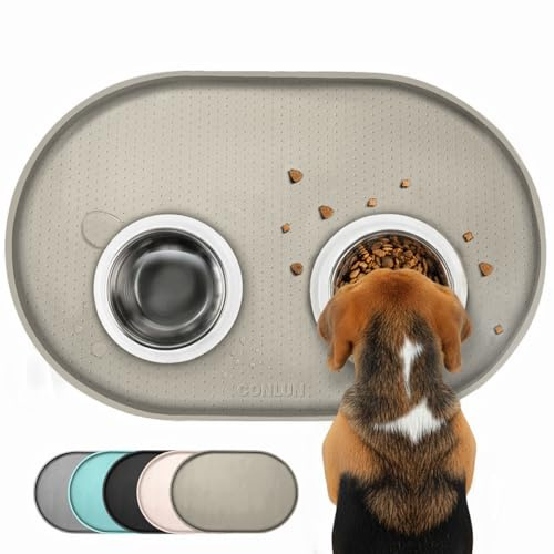 Conlun Cat Food Mat,1.2 cm Raised Edges Dog Bowl Mat for Spill Containment, BPA-Free Silicone Rubber, 100% Waterproof (Taupe,48x30cm)