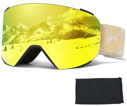 VCOROS Skibrille YH693C Skibrille Magnetisch OTG für Unisex | Skibrillen UV-Schutz Anti-Nebel Vollständig Plattiertes REVO Verstellbarer Rutschfester Riemen Snowboard Brille für Skifahren