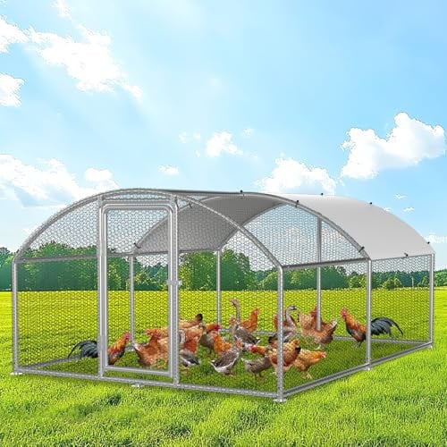 Fogmiea Hühnerstall Freilaufgehege,Freilaufgehege Kaninchen Verzinktem Stahl,Outdoor Hühnerhaus Dome Roof mit Schloss und Wasserdichtes PE Gewebe, für Hühner, Kleintiere & Pflanzen (3x4x2m)