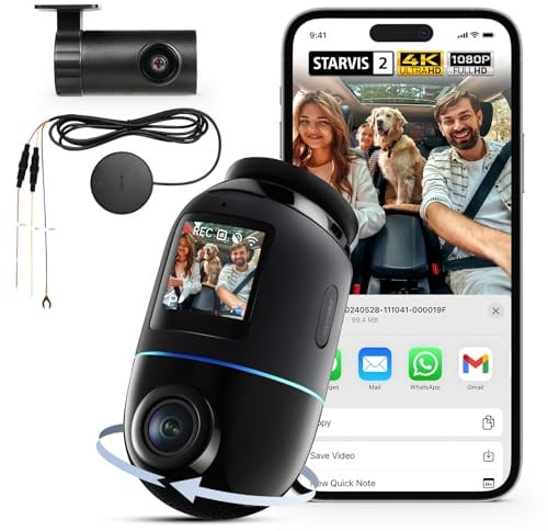 70mai Dash Cam 4K Omni con 4G Kit di Cablaggio Rigido, 4K+1080P Dashcam Auto 360 Gradi, Telecamera per Auto Atti Vandalici con Monitoraggio 24h/Rilevamento AI, 5GHz WiFi6 GPS, ADAS, Max 512G