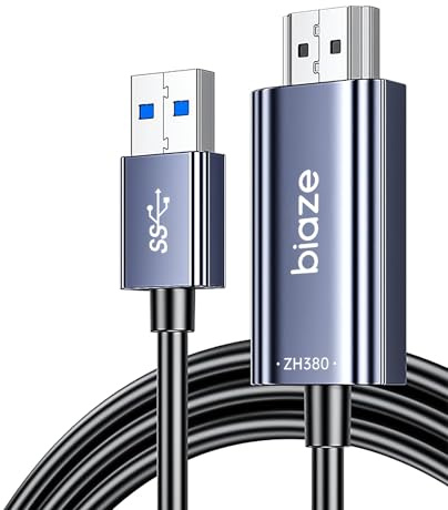 biaze ZH380 - Cavo adattatore USB a HDMI, 2 m, unidirezionale USB A 3.0 maschio a HDMI, 1080P 60Hz 5Gbps ad alta velocità per il collegamento di laptop/PC/PS5/Switch a TV/Monitor/Proiettore