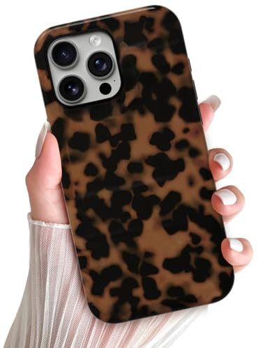 Skyseaco Compatible with iPhone 16 Pro Max Case Chic Brown Amber Leopard Print Tortoise Shell Phone Case, Shockproof Soft TPU and Hard Back Protective Case, Turtle Shell