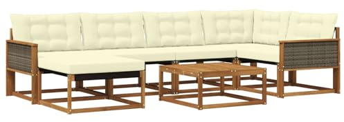 vidaXL Outdoor-Sofagarnitur 7 pcs Natur und Creme Massivholz Akazie, Modernes Garten-Sofa-Set, langlebige Loungemöbel, stylische Terrassensitze, wetterfeste Schaumkissen, Akazienrahmen