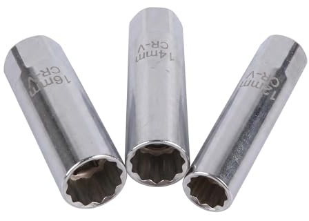 Clés à Bougie Allumage 3/8 12 Pans Bougies d'Allumage avec Clip à Ressort | 3 Pcs Cle a Bougie 12mm 14mm 16mm Bougies D'allumage pour Auto pour Voitures Motos SUV, Kit de Douilles à Bougies d'Allumage