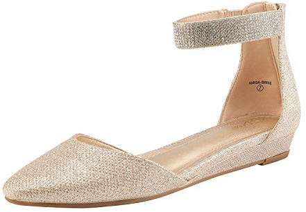 DREAM PAIRS Women's Casual Pointed Toe Ballet Shoes Comfort Soft Slip On Flats Shoes for Party and Wedding,Size 4,Gold/Glitter,AMIGA_Shine