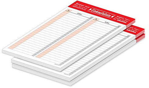 PRICARO Einkaufsliste Typo, rot, A5, 3 Stück