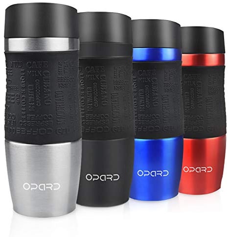 Opard Travel Coffee Cup Leakproof 350ml(12oz) Double-Walled Vacuum Insulated Travel Mug Reusable Stainless Steel Coffee Mug BPA Free for Men and Women(Silver)