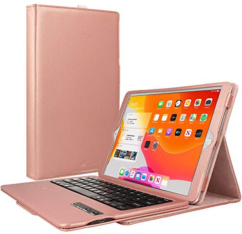 TECHGEAR Keyboard Case fits New iPad 10.2 (2021/2020 / 2019, 9th / 8th / 7th Generation) STRIKE FOLIO PU Leather Stand Case with Detachable Bluetooth Wireless UK QWERTY Keyboard (Rose Gold)