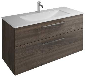 burgbad Eqio Mineralguss-Waschtisch inklusive Waschtischunterschrank, Breite 1220 mm, SEYU122, Farbe: Marone Dekor Trüffel/Marone Dekor Trüffel, Stangengriff Chrom P95