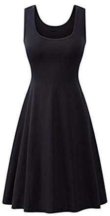 YMING Women's Round Neck Dress Sleeveless Dress Knee-Long Dress Blk 3XL