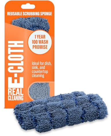 E-Cloth Kitchen Dynamo, Premium Microfiber Non-Scratch Kitchen Dish Scrubber Sponge, Ideal for Dish, Sink and Countertop Cleaning, 100 Wash Guarantee, Blue, 2 Pack