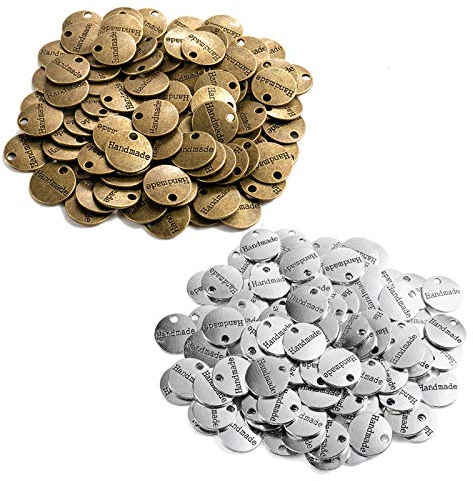 200 Stück Antique Handmade Metall knöpfe Label Charm Anhänger DIY Handwerk Schmuck Herstellung Zubehör Basteln Dekorationen Handmade Kleidungszubehör Dekor Metall Handmade Knöpfe DIY Buttons