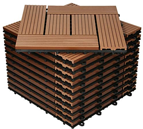 ECD Germany WPC Terrassenfliesen 30x30 cm/11 Stück=1m², Hellbraun, Mosaik, Holzoptik, Bodenbelag mit Klicksystem und Drainage, Terrassendielen Balkonfliesen, Klickfliesen für Terrasse Garten & Balkon
