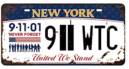 Panguru Never Forget Twin Towers 911 Memorial License Plate, Embossed Replica Metal Number Tags, New York State, 12x6 Inch