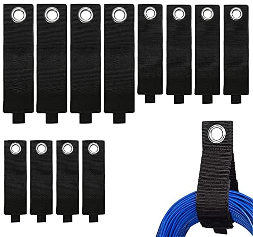 GTIWUNG 12PCS Wiederverwendbare Kabelriemen mit öse, Kabel Organizer Kabelriemen, Hochleistungs-Aufbewahrungsgurte, Verstellbare Kabelhalter Kabelbinder für Verlängerungskabel, Schläuche, Seile