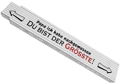 Meterstab aus Holz mit Spruch - Papa ich habe nachgemessen, du bist der Größte! ein lustig bedruckter Zollstock als Geschenk für einen handwerklich begabten Papa oder Opa zum