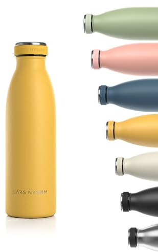 LARS NYSØM Stainless Steel Insulated Water Bottle 350ml, 500ml, 750ml, 1L, 1 5 Liter | Insulated Thermo Flask for Hot and Cold Beverages | Leakproof Drinking Bottle (Mustard Yellow, 500ml)