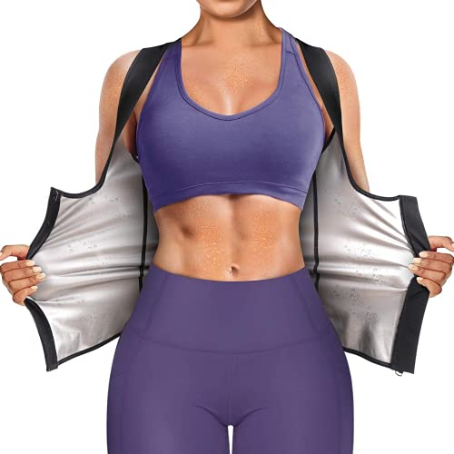 Bingrong Damen Sauna Effekt Anzug Sauna Weste Unterbrust Korsett Bauchweg Sauna Thermo Tank Top Fitness Shirt Saunaanzüge Schwitzanzug Body Shaper (L, Schwarz)