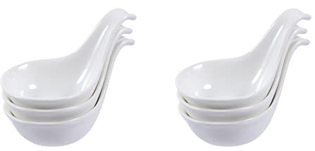 HEMOTON 6Pcs Salsa in Ceramica Piatto Degustazione Cucchiai Cucchiaini Caviale Cucchiaio di Immersione Ciotole Serving Ciotola per Condimento Ketchup Antipasto Ramekin Cena Party BBQ