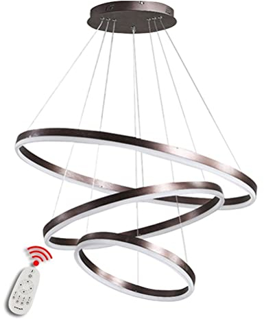 BEHWU LED Pendelleuchte, Esstisch Hängelampe Dimmbar Dreifarbiger Farbwechsel mit Fernsteuerung (Brown, 3 rings 40+60+80CM)