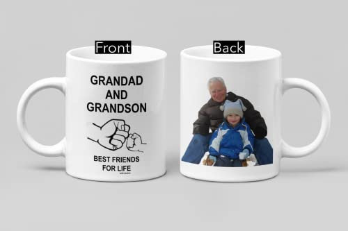 MIPOMALL Personalised Mug with Photo and Text, Grandad Birthday Gifts, Fathers Day Mug for Grandad, Happy Birthday Grandpa Cup, Christmas Presents from Grandson Grandchildren - Best Friends for Life