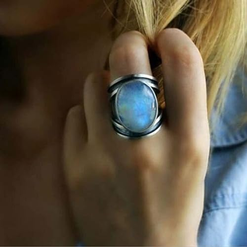 XJruixi Antiker tibetischer großer ovaler Mondstein-Ring übergroßer indischer heilender Kristallfeueropal-Ringe für Frauen-Weinlese-Schmuck 1Pc Größe 6-10