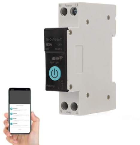 Interruptor Medidor Energia - WIFI Inteligente Interruptor - Control Remoto de Teléfono Móvil Inalámbrico y Función de 3 Modos de Sincronización- Compatible con Alexa, Google Home, TUYA App - 63A