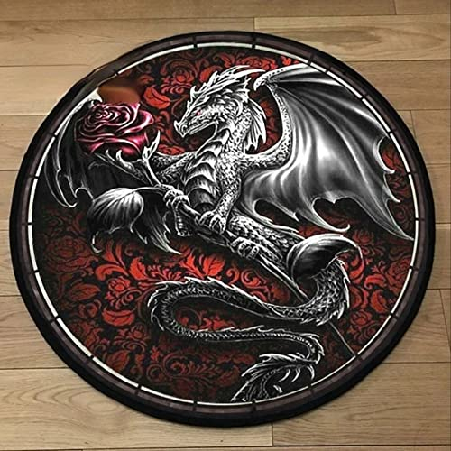 Runder Teppich, Niedliche Eule, Schwarzer Drache, Teppich, Badematte, Schwarze Matte, Heimdekoration, Teppiche Für Küchenteppiche, Für Wohnzimmer, Pelzige Matte 120cm