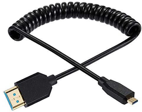 Gold Micro HDMI to HDMI 2.1 Coiled Cable, 8K@60Hz 4K@120Hz 48Gbps Ultra Thin Hdmi Male to Micro Hdmi Male Spring Cable, Support Dynamic HDR, for Digital Camera, Video HD Call, Game.4FT/1.2M (Straight)