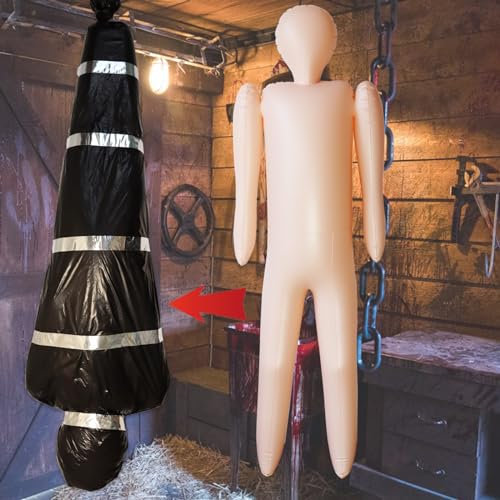 MAYAPHILOS Halloween Leiche Lebensgroß, Aufblasbare Hängende Leiche Deko, Totes Opfer Requisiten, gefälschte Gruselige für den Außenbereich und Innenbereich