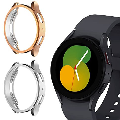 ToVioc [2 Pièces Coque avec Protecteur d'écran Compatible avec Samsung Galaxy Watch 5 40mm, [TPU Flexible Coque] [Anti-Antichoc] Shell pour Samsung Galaxy Watch 4 40mm - Rose Gold & Silver