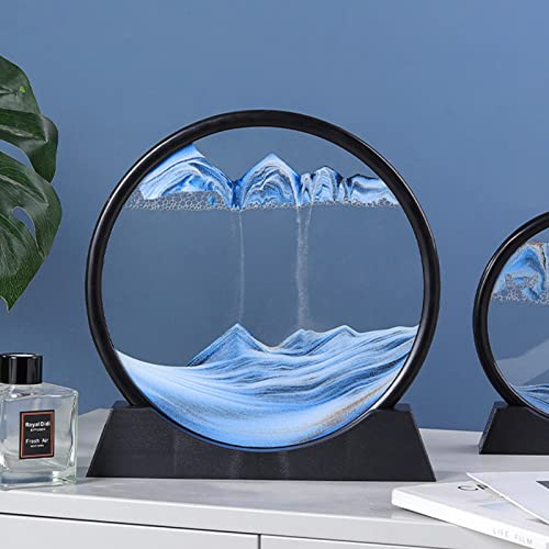 Natudeco Sable Peinture Animation Sable Art Image Mer Profonde Sable Scène Sables Mouvants Cadre Sport Verre Rond 3d Rotatif Relax Jouet Table Décoration(Rond bleu (rotatif))