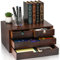 DEAYOU Bamboo Desk Organizer, Desktop bamboo Drawer Organizer with 4 Drawers for Shelf, Makeup, Letter Mail, Home Office Supplies, 3-Layer, Walnut Color, Fully Assembled