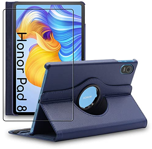 ebestStar - Cover per Honor Pad 8, Custodia Protezione Rotazione 360, Pelle PU, Blu scuro + Vetro Temperato