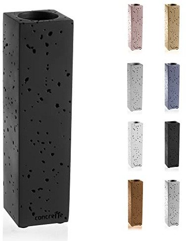 CONCRETTE Flower Vase for Tabletop Rectangular and Slim Handmade from Architectonic Concrete Original Sculpted Design with Small Holes Height 220mm Black Matt