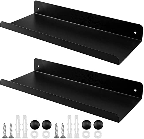 inodiref 2 Stück Wandregal Schwarz Metall Kleines Wandregal 28 * 11cm Kleines Regal Wand Dekorative Wandboard Aufbewahrung für Badezimmer, Küche, Wohnzimmer, Büro