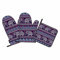 Samgula Mandala-Ofenhandschuhe und Topflappen-Set, Elefant, Violett, ethnisch, hitzebeständig, 3 Stück zum Kochen, Backen, Grillen