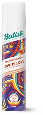 Batiste Trockenshampoo Love is Love 200 ml, mit Duft, süß-fruchtiger Blumenduft, zum Auffrischen der Haare zwischen den Haarwäschen, ohne Ausspülen