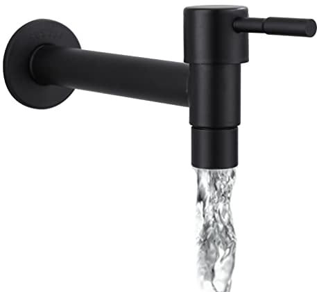 Wasserhahn Kaltwasser Wandmontierter Edelstahl-Wasserhahn Kaltwasser Wasserhahn Mop Wasserhahn Mattschwarz Lange Wandmontierter Wasserhahn für Badezimmer, Waschbecken, Balkon, Küche (Schwarz)