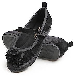 Feversole Girls Cute Dress,Ragazze Mary Jane Strap Scarpe Basse Ballerine da Principessa Scarpe da Scuola Piatte Nero Velvet 31 EU