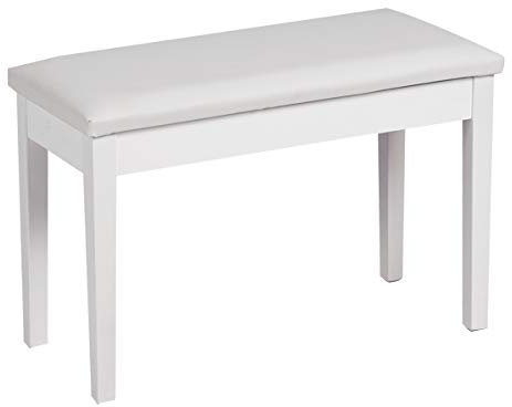 GYMAX Piano Bench with Storage and Padded Cushion, Double Duet Seat, Wooden Legs, PU Leather Keyboard Stool for Kids Adults (Flat Surface+Straight Leg, White), GYJV10319